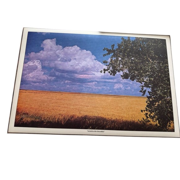 Vintage "America The Beautiful” Double Sided Laminated 5 Placemats with Box - Picture 4 of 9